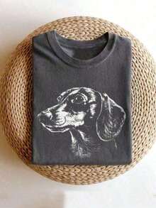 Camiseta Feminina 100% Algodão Estampada Animal Dog Malha Premium Blusa Streetwear Camisa Lançamento - Chumbo - Visão 1