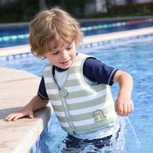 Polyester Fabric Buoyancy Vest, Adjustable Zipper - Personal Flotation Device, Cartoon Striped Dinosaur Pattern, Durable Foam, Suitable For Swimming Pool And Beach - Multicolor - View 5