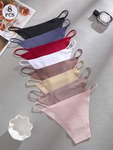 8pcs/Pack Thin Strap Seamless Sexy Low-Waist Women's Panties - Multicolor - View 3