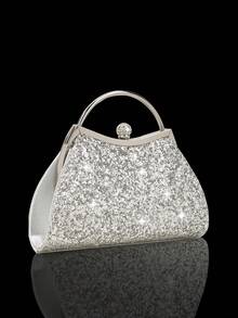 闪亮奢华女士晚宴包，优雅亮片派对包，镶钻手提包，时尚新娘婚礼包，配有闪亮水钻首饰三件套，适合女性参加派对、晚宴、婚礼、舞会、聚会和其他场合。 - 銀色 - 查看 6