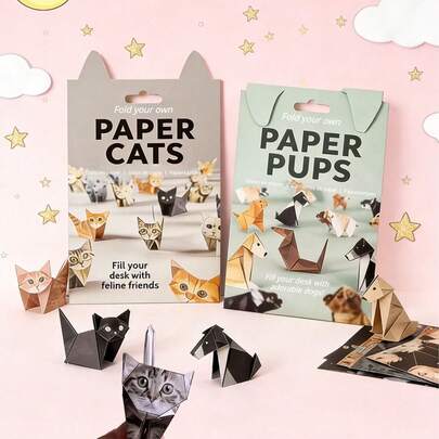 50/100pcs DIY Paper Cat Set, Fun 3D Paper Dog, Cat And Dinosaur Models, Decorative Paper Craft Set - Origami Fun, Cute 3D Paper Cat & Dog Models, Creative Handmade Activity, Fold Your Own Paper Cat Shape