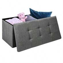 Ottoman Storage Bench With Lid | Foldable Multifunctional Footrest Stool, Toy Chest & Long Shoe Bench For Living Room, Bedroom & Apartment - 深灰色 - 查看 5