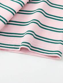 Balabala Tween Girl Short Sleeve T-Shirt, Boys & Girls, Striped Quick-Dry Fabric, Family Matching Summer Top - Red Hue - View 4