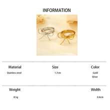 2pcs 18K Gold & Silver Plated Stainless Steel 304 Smooth Bowknot Ring Set, Cute & Minimalist, Suitable For Women's Daily Decoration Or Gift - Gold and Silver - View 8