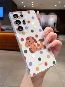 1pc Colorful Polka Dot Pony Perforated Transparent Minimalist Soft Case Compatible With Samsung Galaxy S22/S23/S24 Ultra, M36/S25 Ultra/A56 5G/S22+ Phones, Original Handpainted Soft Protective Case, Shockproof Design, Gift For Girlfriend - Multicolor - View 1