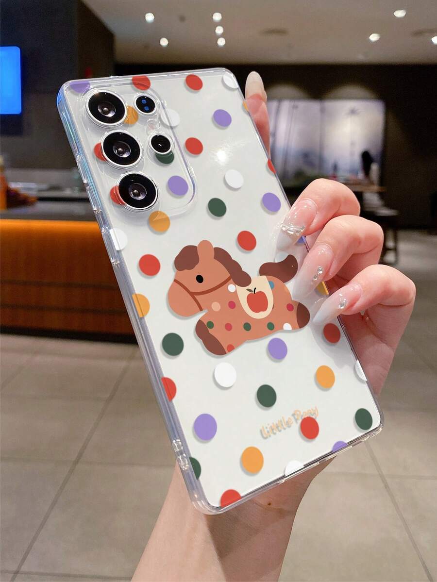 1pc Colorful Polka Dot Pony Perforated Transparent Minimalist Soft Case Compatible With Samsung Galaxy S22/S23/S24 Ultra, M36/S25 Ultra/A56 5G/S22+ Phones, Original Handpainted Soft Protective Case, Shockproof Design, Gift For Girlfriend - Multicolor - View 1