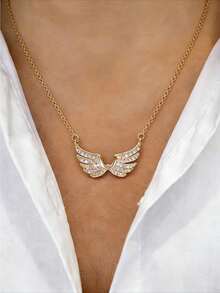 1pc Women's Elegant Angel Wings Pendant Necklace,Elegant Dainty Chain,Unique Luxury Style For Everyday & Holiday Gifts,Anniversary Gifts(No Box) - Gold - View 1