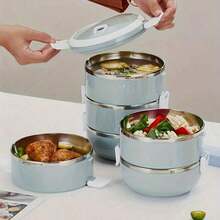 Stainless Steel Lunch Box Set-Class 1 Thermal Bento Box With Lid, Designed For Hand Washing, Cylinder, Manual Operation, Ideal For Use In The Office, School, Camping,Picnic Or Kitchen Locker(47.34oz) - Baby Blue - View 5