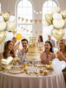 12个18英寸乳白色心形铝箔气球，适合波西米亚风婚礼、订婚、性别揭晓派对、周年纪念、婴儿派对等装饰。 - 彩色 - 查看 4