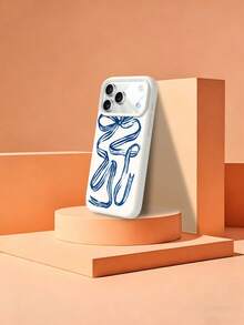 1pc Fashionable INS Style Minimalist Blue Striped Bow Design Liquid Silicone Shockproof Soft Phone Case, Suitable Compatible With Apple 11/12/13/14/14Plus/15/15Plus/16/16Plus/7/8Plus/17/17Pro And Other Models - Multicolor - View 6