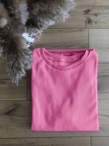 Sudadera casual de manga larga con hombros caídos y unicolor cálida, otoño/invierno rosa primavera para mujer - Rosa - Ver 3
