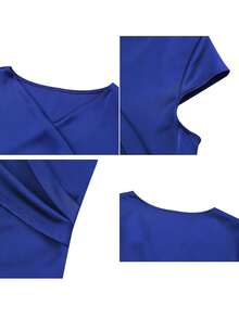 Women's Elegant Solid Color Asymmetric Blouse, Essential For Spring And Summer - Blue - View 9