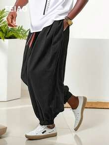 男士复古美式休闲喇叭裤，100%纯棉水洗粗纺面料，时尚、优雅、百搭，度假必备 - 黑色 - 查看 4