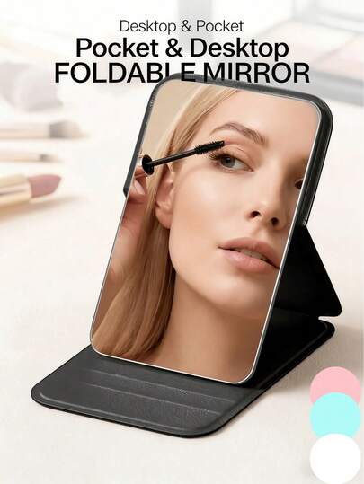 1pc Mini Leather Mirror, Leather Folding Makeup Mirror, Portable Compact Mirror, Suitable For Phone/Bag, Made Of High-Quality PU Leather, Ideal For Various Occasions. Foldable Square Design, Economical Choice For Room Decor, Vanity Mirror, Travel Mirror, Bedroom Mirror, Makeup Accessory, Mirror, Powder Compact, Mini Mirror, Decorative Mirror, Pocket Mirror, Great For Christmas Gift, Gift For Women