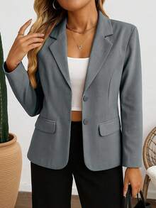 Kliou Fashion Slim Structured Blazer For Women With 2 Buttons, Simple, Elegant, Casual, Faux Pocket, Unlined, No Shoulder Pads - Màu Xám nhạt - Xem 4