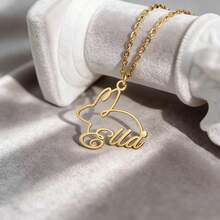 1PC Custom Rabbit Name Necklace Personalized Cute Pet Bunny Nameplate Necklace Stainless Steel Minimalist Line Rabbit Necklace Gift For Her Ladies Animal Jewelry - Multicolor - View 6