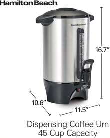Cafetera de Gran Capacidad 45 Tazas Hamilton beach Ventana de nivel de agua/café, cafetera percoladora tipo urna de 45 tazas, potencia de 1090 watts, modelo 40519 - Tipo de Enchufe A USA (110-127V) - Ver 8