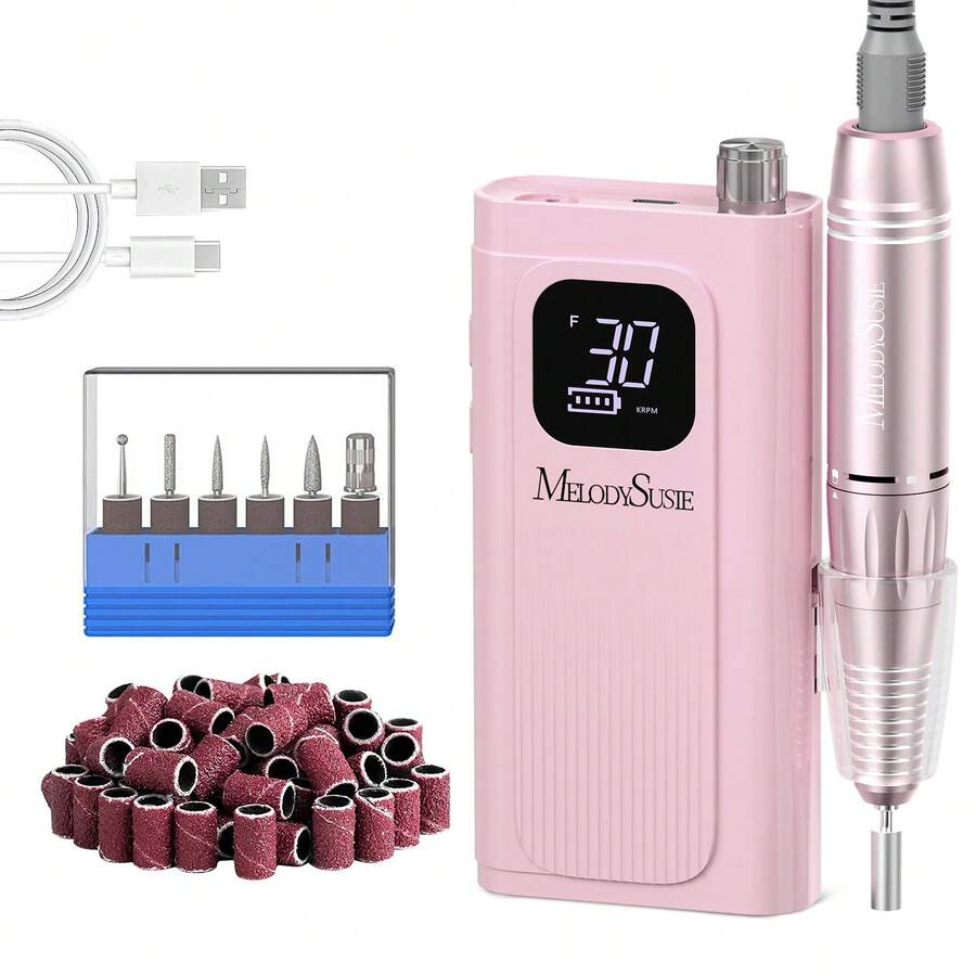 Professional Nail Drill Kit, 30000RPM Cordless Electric Nail File With LCD Display, Rechargeable 4000mAh Battery Nail Efile For Acrylic & Gel Nails, Manicure Pedicure, Salon & Home Use - 粉色 - 查看 1