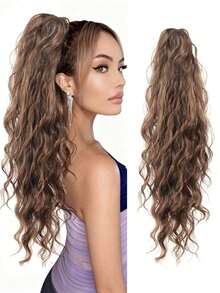 女士合成长波浪卷发大爪夹马尾辫，蓬松自然丝滑触感假发马尾辫 - 彩色 - 查看 13