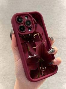 1件客製化酒紅百合花紋手機殼 | 可印製姓名與縮寫 TPU 加厚邊緣全包防摔矽膠鏡頭保護殼，適用於 與 Apple 17ProMax/17Air/16Pro/15Plus/14ProMax/13Pro/12/11/XR/8/7 手機配件，高級保護殼 - 酒紅色 - 查看 4