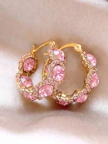 1对时尚透明水晶圈形耳环，优雅女士耳环 - 耳飾 - 查看 8