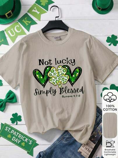 St. Patrick's Day Clover Print 100% Cotton Short Sleeve T-Shirt For Women, Vintage Sports Lunar New Year Horse Art Oriental Aesthetic Street Style 2026 Milan Inspired Graphic Tee - 100% Premium Cotton Short Sleeve, St. Patrick's Lucky T-Shirt, Abstract Easter Bunny Tee, 100% Cotton St. Patrick's Day Shirt - Funny Irish Green Party Top, 2026 Back To School Outfit, School Style Inspiration, Back To School Essential, First Day Of School Outfit, 2026 Back To School Outfit