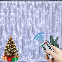 1 pieza Luces de cortina LED alimentadas por USB, 6m/3 metros/2m/1m, 8 modos, adecuadas para decoración de vacaciones, cumpleaños, bodas, fiestas, habitaciones y ventanas (baterías del control remoto no incluidas) - Conector USB - Ver 19