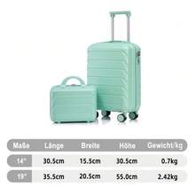 14"/19" 2-Piece ABS Spinner Suitcase Set With Combination Lock & 14" Cosmetic Bag - 綠色 - 查看 2