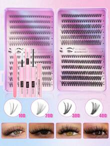 480 Cluster Lashes D Curl Fake Eyelashes With Bond And Seal, Tweezers, Eye Brush. High Capacity Use For Beginner Friendly, Professional, Diy Segmented Lashes Set Easy To Use At Home, Thick Fluffy&Natural Look Individual Eyelashes Book Suit - Multicolor - View 12