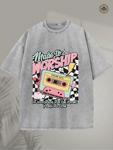 2026230G Washed Cotton High-Quality Patterned Printed T-Shirt, Vintage Christian, Made For Worship, Praise, Cassette, Men's Summer Crew Neck Short Sleeve, Suitable For Street Vintage Fashion And Outdoor Sports Leisure, Religious Gift; Unisex.,High-Quality Wax Printed Cotton Retro FashionBrand T-Shirt, Men's T-Shirt, Beach Must-Have, Men's Summer T-Shirt, Holiday Gift, Perfect Gift,Valentine's Day Gift - 灰色的 - 查看 12