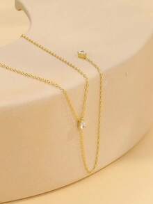 1pc S925 Sterling Silver Minimalist Y-Shaped Rhinestone Necklace, Personalized Unique Design Delicate Choker Necklace, Versatile Daily Wear Gift - Tassel - View 2