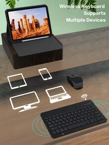 适用于 iPad 的苹果可拆卸无线蓝牙键盘保护套，内置 150mAh 电池和 Apple Pencil 收纳槽，兼容 iPad Air 第五代 (2022)、第四代 (2020)、第六代 (2024)、9.7 英寸、第七/八/九代、10.2 英寸、10 英寸，黑色 - 黑色 - 查看 8