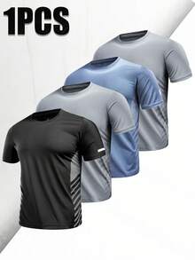 男士轻薄T恤，休闲运动健身简约设计，夏季款 - 黑色 - 查看 1