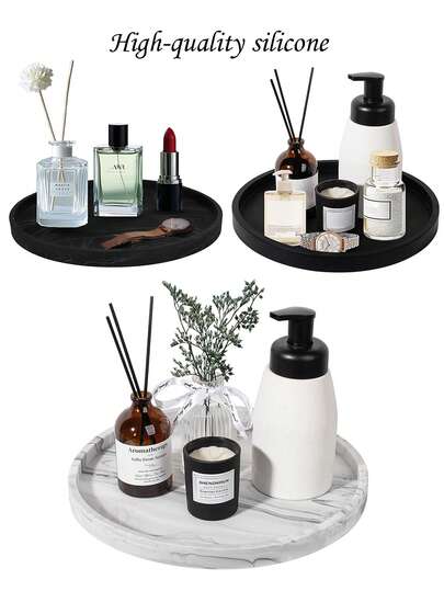 Round Silicone Bathroom Vanity Storage And Display Tray, Waterproof, Non-Slip, Washable And Easy To Clean. Suitable For Vanities, It Can Store Perfumes, Lotions, Candles, Cosmetics, Jewelry, Sink Soap Holders, And Decorative Storage Racks For Coffee Tables And Countertops.