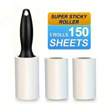 1卷（50张）超强粘毛滚筒 - 耐用塑料替换纸，手动除毛滚筒，适用于衣物、地毯、沙发套和宠物毛发清洁，必备家居清洁工具 - 1手把 + 2 個替換件 - 查看 4