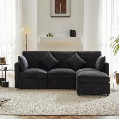 Modern Design, Chenille Fabric Sofa, Three-Seater Sofa, Four-Seater Sofa, L-Shaped Corner Sofa With Footrest, Suitable For Apartments, Video Available [Old Reference: N653P97713G]