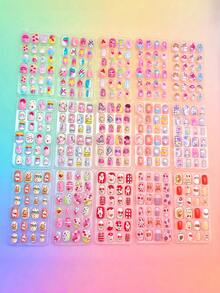 120片儿童假指甲，5包共120片可爱草莓、樱桃、西瓜唇形短款亚克力全覆盖儿童假指甲套装，适合情人节、圣诞节送给女孩的礼物 - 彩色 - 查看 7