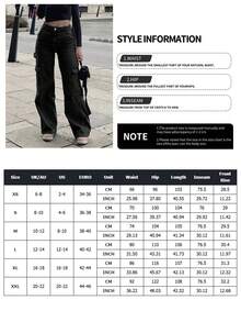 Y2K 宽松黑色工装牛仔裤，度假风女装休闲水洗阔腿牛仔裤，性感街头风牛仔裤，2026 春夏款 - 黑色 - 查看 6