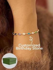Custom Birthstone Bracelet, Leaf Birthstone, Wedding Bracelet, Birthday Gift, Bridesmaid Gift, Mom Bracelet, Mothers Day Gift For Her - Multicolor - View 1