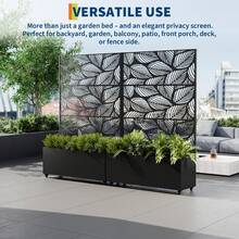 Metal Planter Box With Trellis,Raised Garden Bed With Privacy Screen And Drainage Holes Idea For Climbing Plants, Vegetables & Vines - 樺樹葉圖案帶輪子 - 查看 8