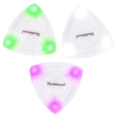 Púas de guitarra LED, púas de bajo que brillan en la oscuridad, disponibles en tres colores (blanco/verde/morado), accesorios de guitarra, música rock, cejilla de guitarra, guitarra inflable