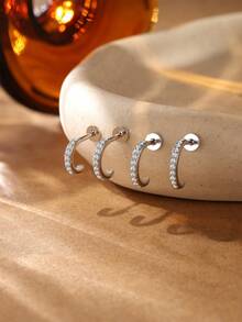 1件 莫桑石水钻 925纯银花朵不对称平底耳骨螺旋穿刺耳环 精致首饰 适合日常佩戴 婚礼派对 订婚 周年纪念 情人节 - 銀色 - 查看 8