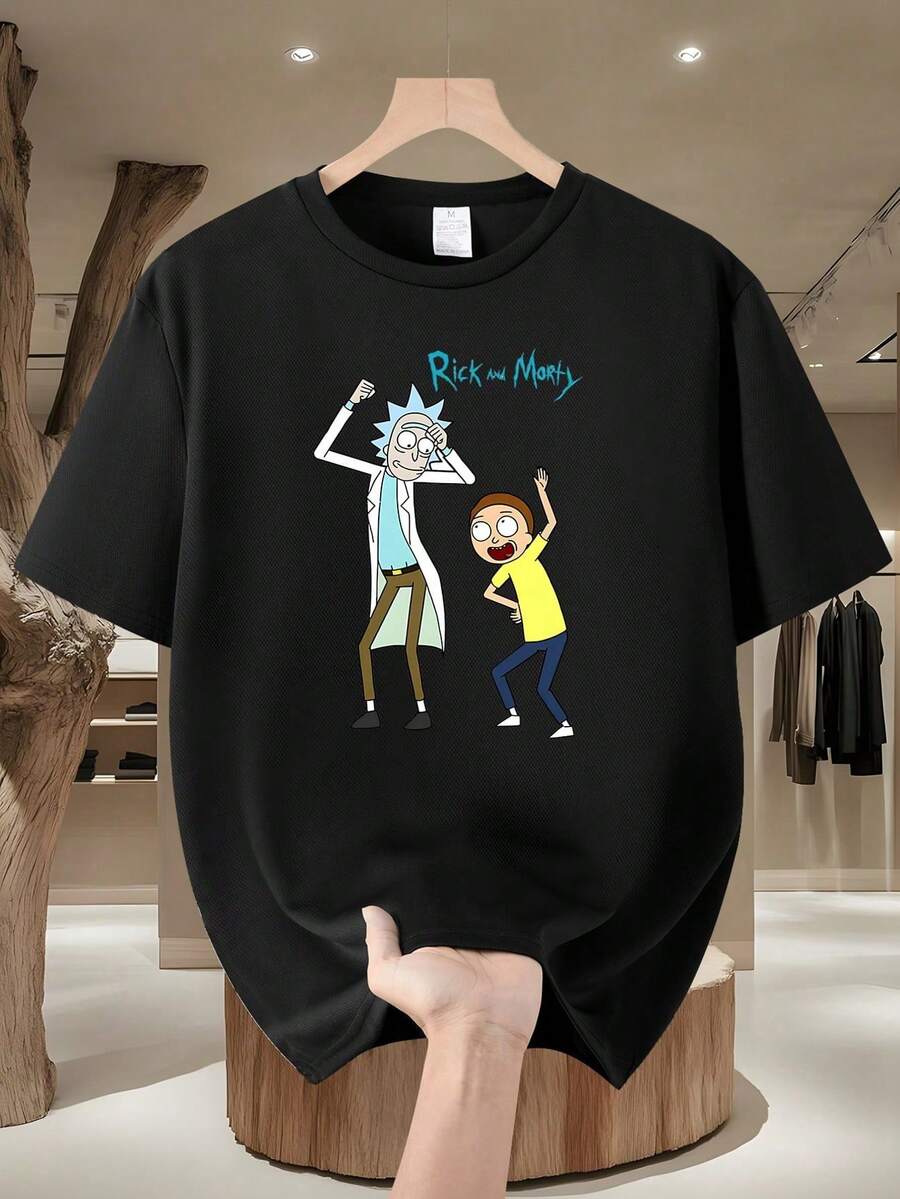 Warner Bros Camisetas de manga corta con estampados temáticos para hombre, camisetas de verano con estampados divertidos, perfectas para usar al aire libre en verano, para la temporada de regreso a clases y como regalos de verano. - Negro - Ver 1