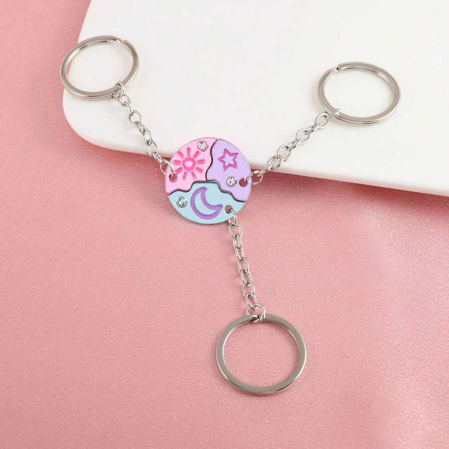 3Pcs/Set Sun Moon And Star Stitching Best Friend Key Chains For Men Fashion Friendship Gifts - Star, Moon and Sun Keychain - View 1