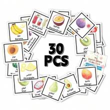 30张以水果为主题的阿拉伯语学习闪卡，视觉卡片，适用于伊斯兰教育礼品和学校互动描摹练习，阿拉伯语词汇卡，初学者语言学习工具，斋月礼物 - A - 查看 3