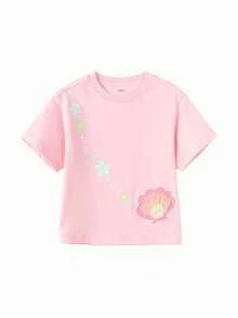 Balabala 女童短袖T恤，男女童皆宜，纯棉面料，美式风格印花夏季上衣 - 白紅色 - 查看 1