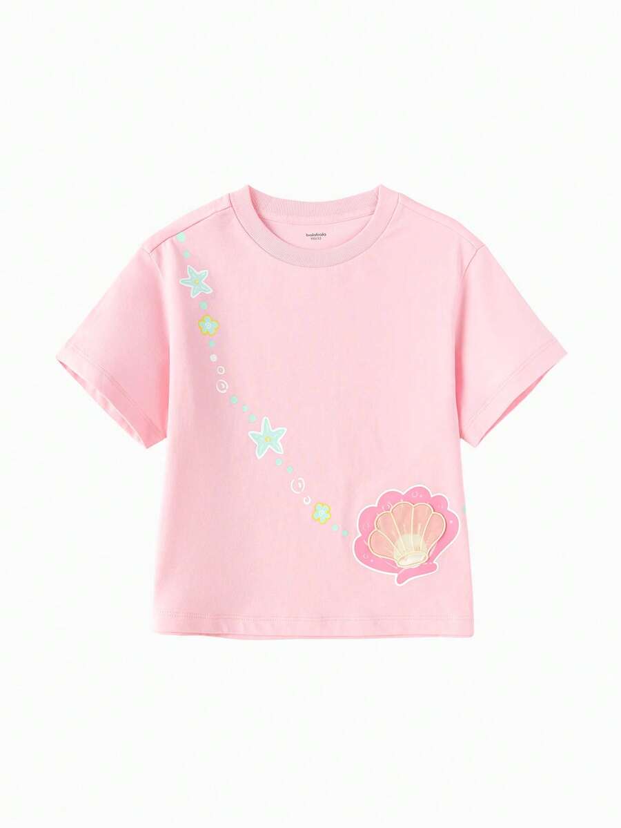 Balabala 女童短袖T恤，男女童皆宜，纯棉面料，美式风格印花夏季上衣 - 白紅色 - 查看 1