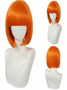 带刘海的波波头假发，女士12英寸短直发假发，耐热合成假发，日常佩戴，派对及动漫角色扮演假发，圣帕特里克节装扮假发 - 彩色 - 查看 5