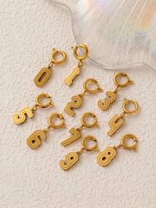 1pc Fashionable Lucky Number Stainless Steel Gold Plated Pendant, 18K Gold Electroplated, Waterproof And Fade-Resistant, DIY Jewelry Accessory, Necklace, Bracelet, Earring, Keychain, Bag, Women's Jewelry, Wallet, Small Pendant, Gift - Gold - View 5