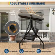 Columpio Exterior para 3 Personas - 2 en 1 con Toldo Ajustable, Portavasos y Cojines Extraíbles, Marco de Acero Resistente para Jardín, Terraza o Patio - gris - Ver 4